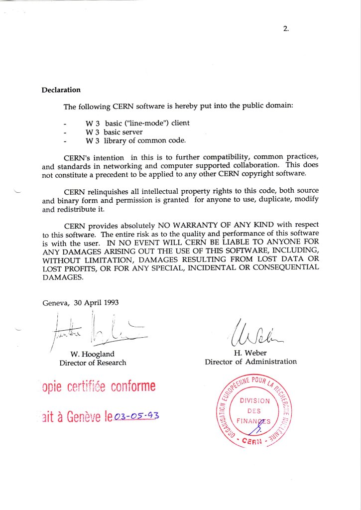 Statement Concerning Cern W3 Software Release Into Public Domain Page 2